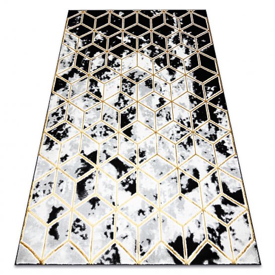 Tapis ALLURE 1966 Cube 3D - Structurel, stylé, glamour noir / or