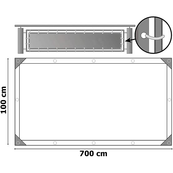 Tapis d'ombrage de balcon gris 1x7 m