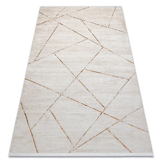 Tapis moderne DUKE 51557 crème / doré - Géométrique, structuré, très doux, franges