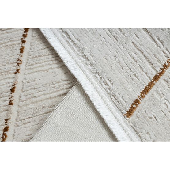 Tapis moderne DUKE 51557 crème / doré - Géométrique, structuré, très doux, franges