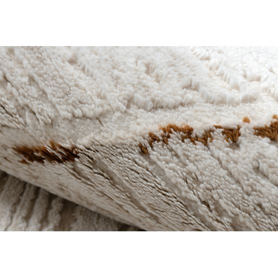 Tapis moderne DUKE 51557 crème / doré - Géométrique, structuré, très doux, franges