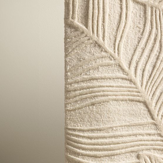 Tapis rectangulaire Mona tufté, en laine, crème, feuilles, Taille du tapis : 190x290