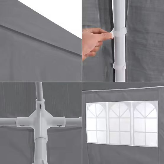 Tente de jardin 3x6 m 6 parois grise MultiGarden