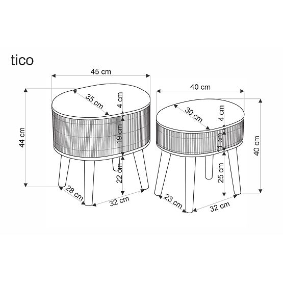 Ensemble de 2 poufs TICO avec espace de rangement, beige