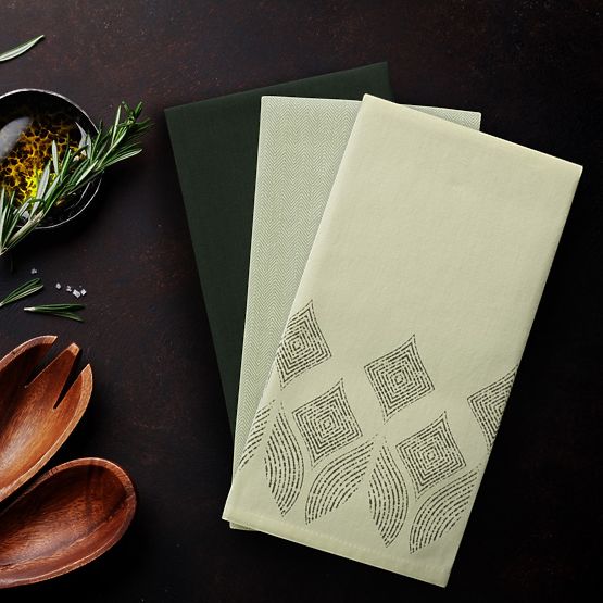 Torchon de cuisine LETTY couleur vert bouteille motif imprimé moderne 50x70 ameliahome