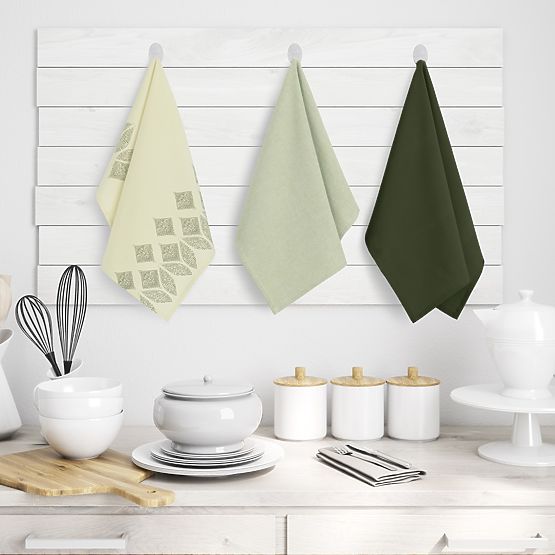 Torchon de cuisine LETTY couleur vert bouteille motif imprimé moderne 50x70 ameliahome