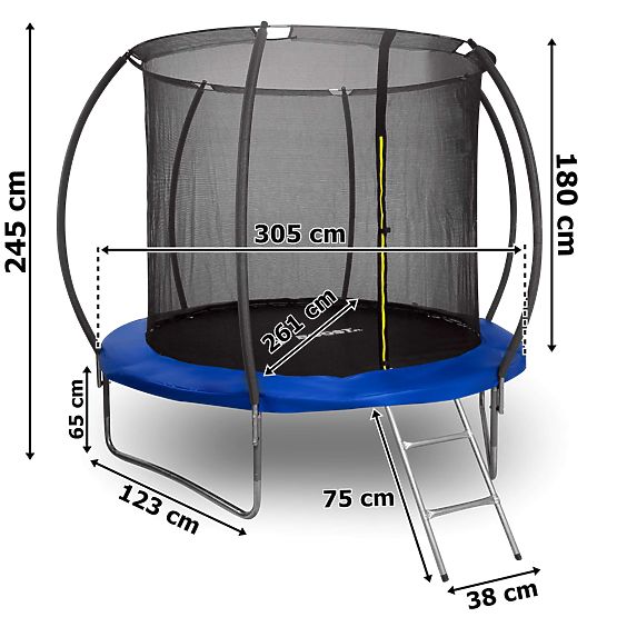 Trampoline avec filet de protection et échelle HENZEN 305 cm bleu FT10