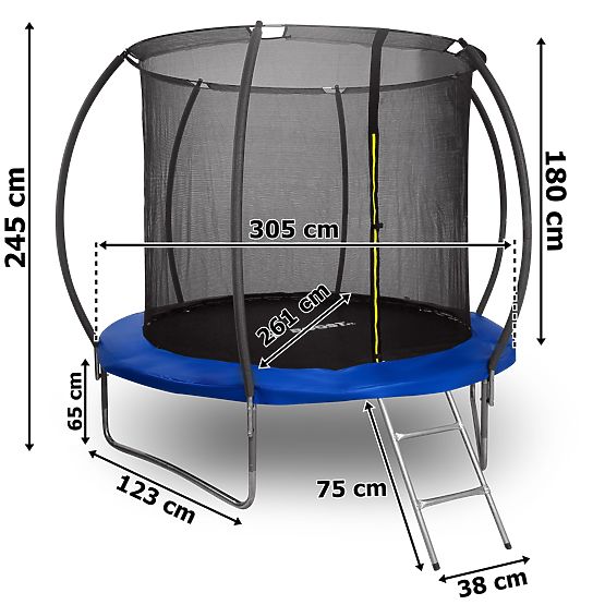 Trampoline avec filet et échelle HENZEN 244 cm bleu FT 8