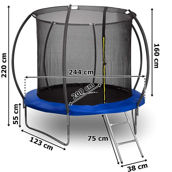 Trampoline avec filet et échelle HENZEN 244 cm bleu FT 8