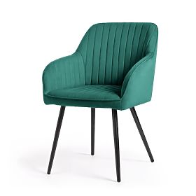 4x Chaise en velours capitonnée avec coutures Vert Bouteille FLORENCE Pieds Noirs