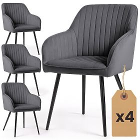 4x Chaise en velours rembourrée avec surpiqûres Graphite Foncé FLORENCE Pieds Noirs