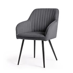 4x Chaise en velours rembourrée avec surpiqûres Graphite Foncé FLORENCE Pieds Noirs