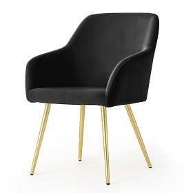 4x Chaise lisse en velours noir ESTELLE Pieds dorés