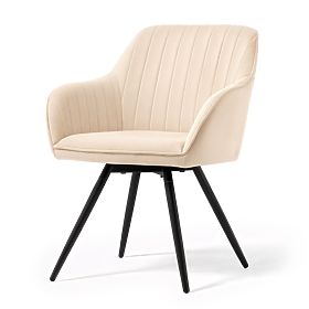 4x Chaise pivotante en velours avec surpiqûres Beige TURNO Pieds noirs