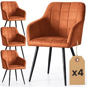4x Chaise rembourrée avec surpiqûres carrées Cuivre LUXANO Pieds noirs