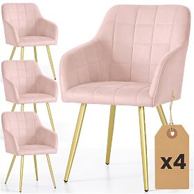 4x Chaise rembourrée avec surpiqûres carrées Rose Poudré LUXANO Pieds dorés