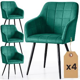4x Chaise rembourrée avec surpiqûres carrées Vert bouteille LUXANO Pieds noirs