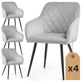 4x Chaise rembourrée en velours avec motif losange Gris VELTO Pieds noirs