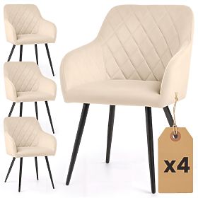 4x Chaise rembourrée en velours avec surpiqûres en losanges Beige VELTO Pieds noirs