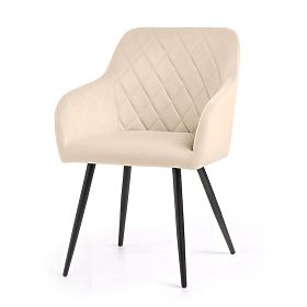 4x Chaise rembourrée en velours avec surpiqûres en losanges Beige VELTO Pieds noirs