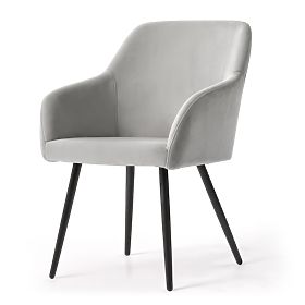 4x Chaise rembourrée en velours lisse Grise ESTELLE Pieds Noirs