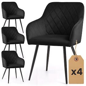 4x Chaises en velours capitonnées en losanges Noires VELTO Pieds noirs