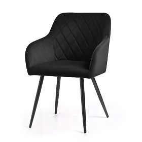 4x Chaises en velours capitonnées en losanges Noires VELTO Pieds noirs