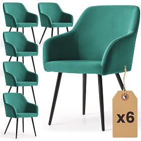 6x Chaise en velours lisse vert bouteille ESTELLE Pieds noirs