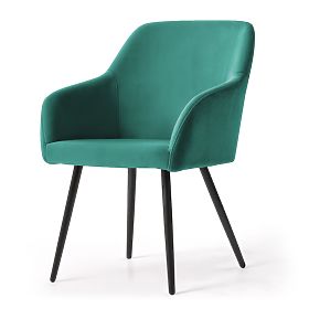 6x Chaise en velours lisse vert bouteille ESTELLE Pieds noirs
