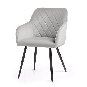 6x Chaise en velours matelassée à losanges Gris VELTO Pieds noirs