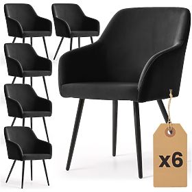 6x Chaise lisse en velours noir ESTELLE Pieds noirs