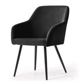 6x Chaise lisse en velours noir ESTELLE Pieds noirs