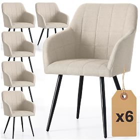 6x Chaise rembourrée avec surpiqûres carrées Beige LUXANO Pieds noirs tissu Lumos
