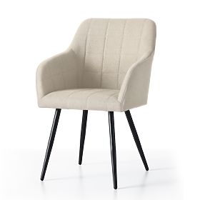 6x Chaise rembourrée avec surpiqûres carrées Beige LUXANO Pieds noirs tissu Lumos