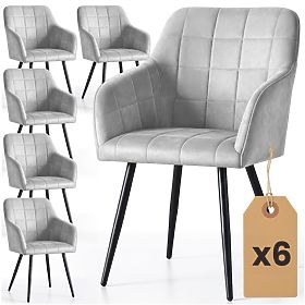 6x Chaise rembourrée avec surpiqûres carrées Gris LUXANO Pieds noirs