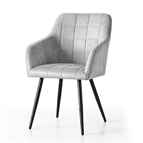 6x Chaise rembourrée avec surpiqûres carrées Gris LUXANO Pieds noirs