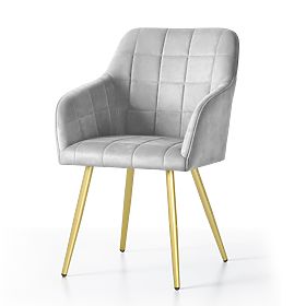 6x Chaise rembourrée avec surpiqûres carrées Grise LUXANO Pieds dorés