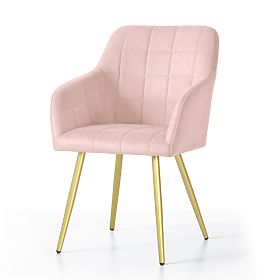 6x Chaise rembourrée avec surpiqûres carrées Rose Poudré LUXANO Pieds dorés