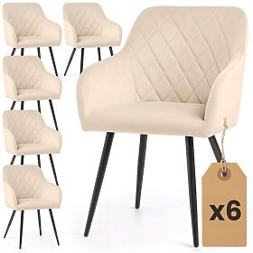 6x Chaise rembourrée en velours avec motif losange Beige VELTO Pieds noirs