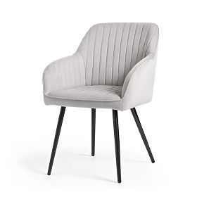 6x Chaise rembourrée en velours avec surpiqûres Grise FLORENCE Pieds noirs