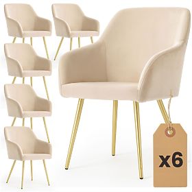 6x Chaise rembourrée en velours lisse Beige ESTELLE Pieds dorés