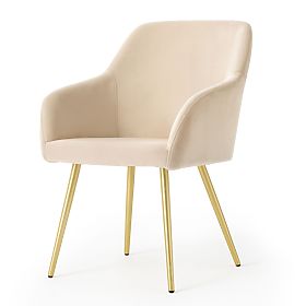 6x Chaise rembourrée en velours lisse Beige ESTELLE Pieds dorés
