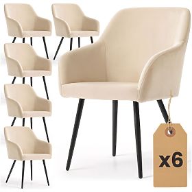 6x Chaise rembourrée en velours lisse Beige ESTELLE Pieds noirs