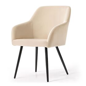 6x Chaise rembourrée en velours lisse Beige ESTELLE Pieds noirs
