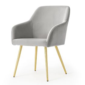 6x Chaise rembourrée en velours lisse Grise ESTELLE Pieds dorés