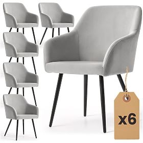 6x Chaise rembourrée en velours lisse Grise ESTELLE Pieds Noirs