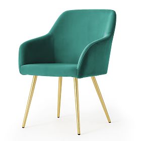 6x Chaise rembourrée en velours lisse Vert Bouteille ESTELLE Pieds dorés
