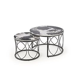 Ensemble de 2 tables basses ALEXANDRA, marbre noir / noir, Halmar