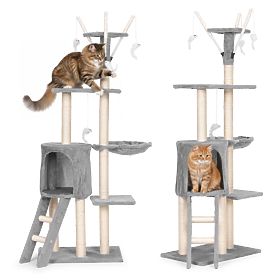 Arbre à chat griffoir tour maison 134 cm gris Petsi