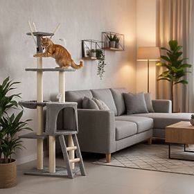 Arbre à chat griffoir tour maison 134 cm gris Petsi